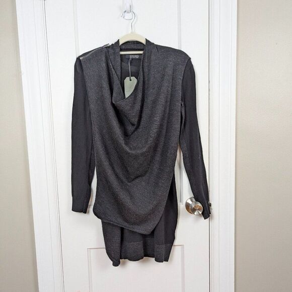 ALLSAINTS | Black Drina Wool Draped Long Sleeve Dress Size US2 - Picture 3 of 15